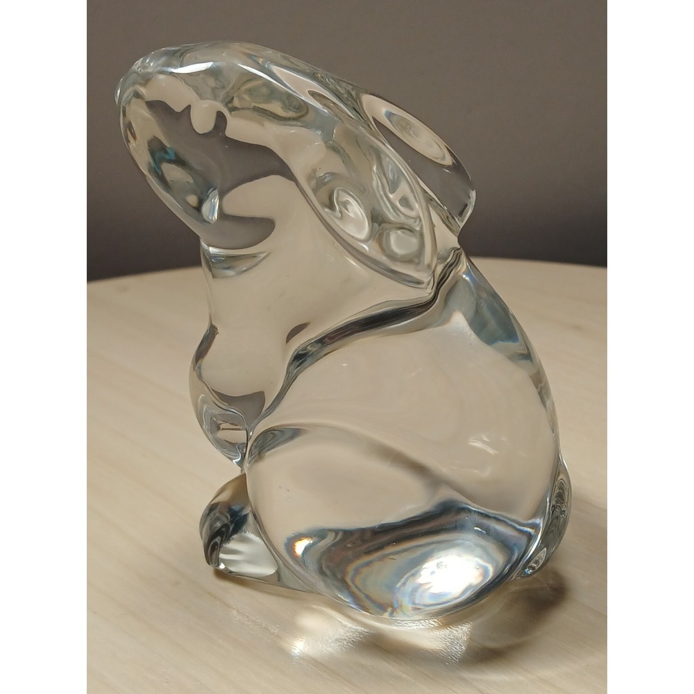 1980s BACCARAT Crystal Bunny Rabbit Sitting Figurine Paperweight •Signed •France
